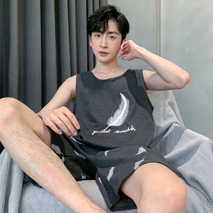 睡衣男款胖子夏季纯棉200斤250斤5XL6XL背心短袖短裤特大码家居服