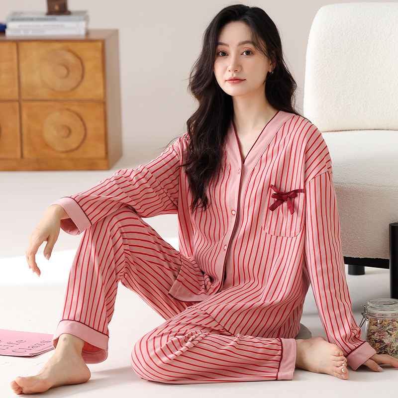 女士睡衣特大码开衫胖mm纯棉长袖套装秋冬季200斤220斤5XL家居服