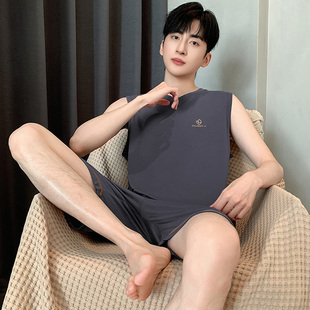 睡衣夏季男款肥佬莫代尔短袖200斤250斤5XL6XL背心短裤大码家居服