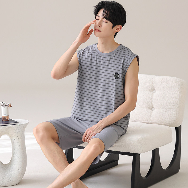 超大码莫代尔背心短袖短裤睡衣男夏胖子加肥加大码220斤250斤6XL