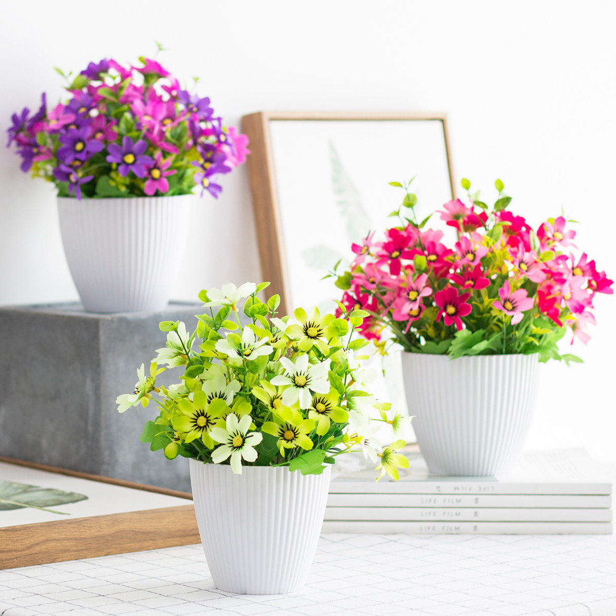 仿真花跳兰菊小盆栽客厅假花装饰餐桌卧室摆放花卉绢花塑料花套装