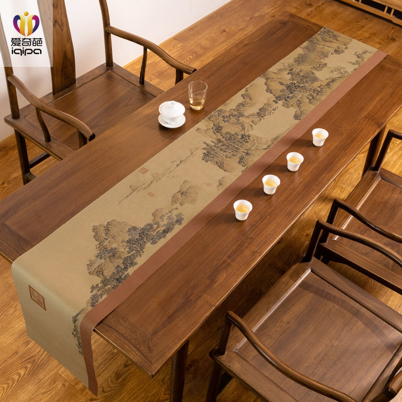 爱奇葩 原创林隐图茶席中式防水茶桌茶垫茶几茶旗国风长桌布桌旗,居家布艺,桌旗,淘宝优惠券,粉丝福利购,淘宝优惠卷