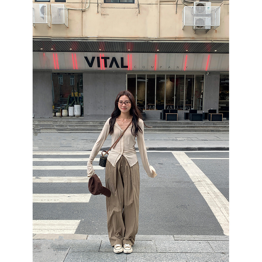 yesyellowV领修身显瘦长袖针织衫女韩版休闲薄款上衣