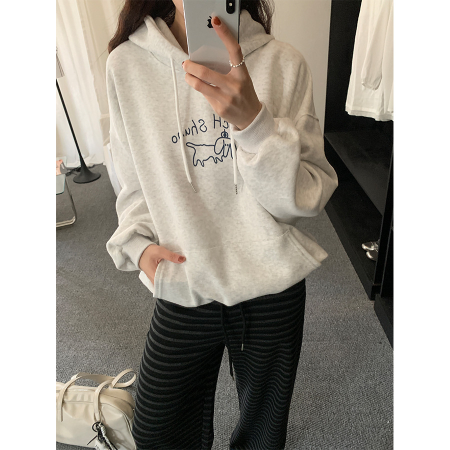 yesyellow减龄可爱狗狗印花连帽卫衣女秋冬百搭宽松休闲外套上衣