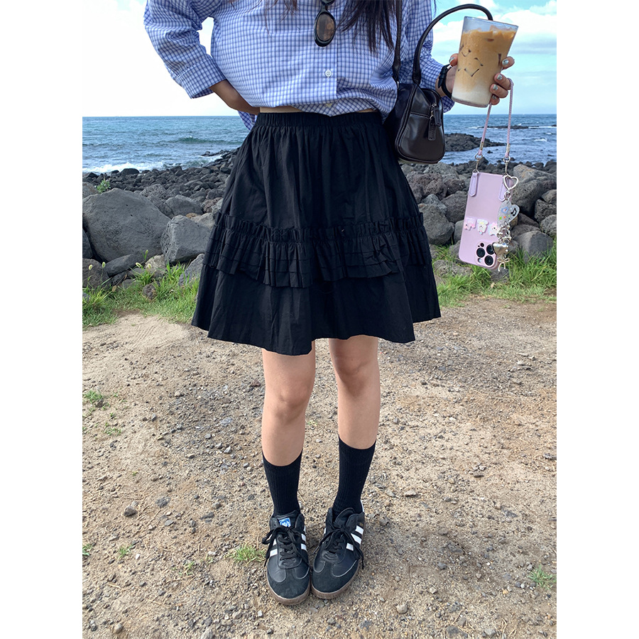 yesyellow韩版甜美芭蕾风蛋糕裙荷叶边A字蓬蓬伞摆显瘦短裙