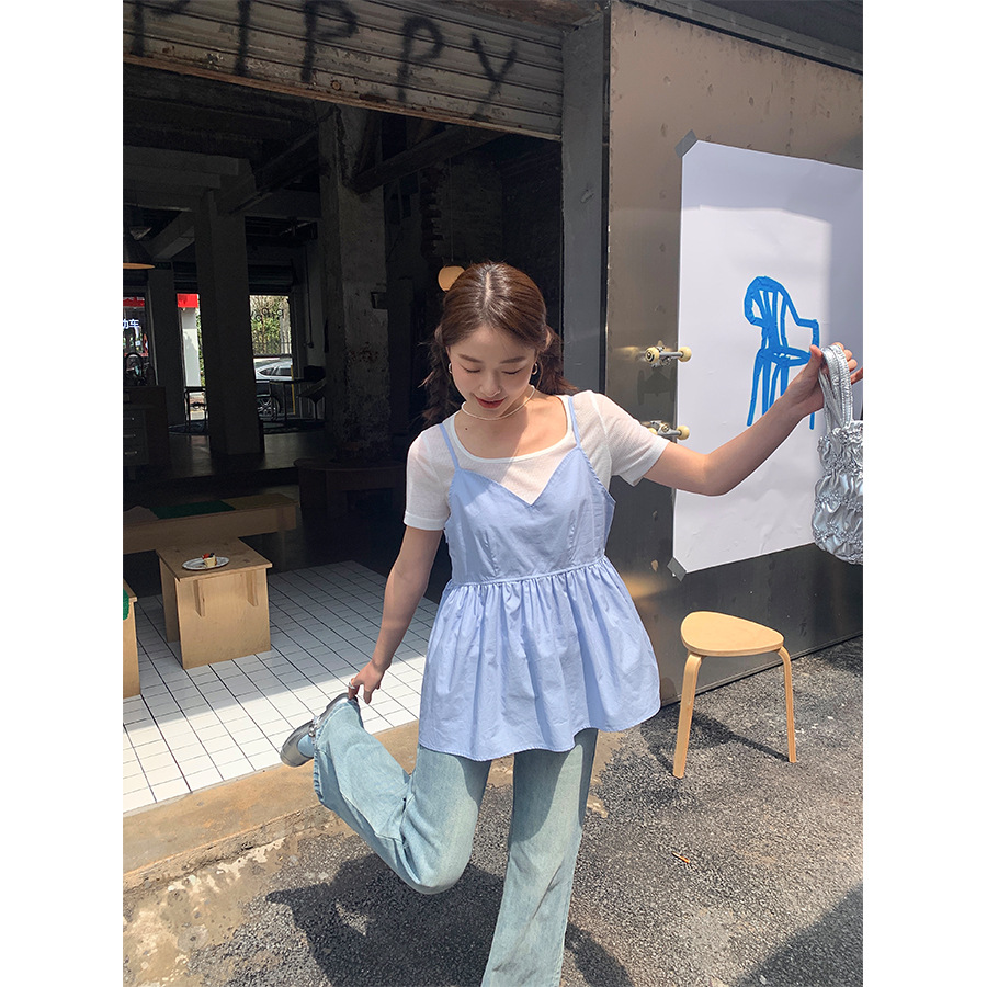 yesyellow甜美风V领吊带背心女韩系减龄休闲宽松上衣