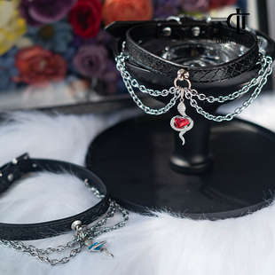 【DTL】灵蛇项圈女m定制可刻字蛇吊坠带牵引男情侣k9礼物choker
