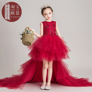 儿童礼服出租 女孩子走秀前短后长晚礼服租赁 女童走秀拖尾长裙