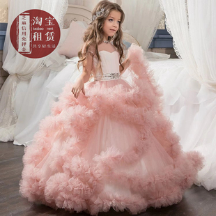 出租女童花童婚纱完礼服 女孩子T台走秀表演晚欧美风拖尾礼服租赁