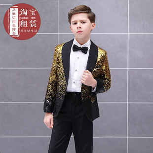 出租男童小西装男孩子英伦风钢琴演出服小主持人亮片西装套装租赁