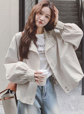 小个子米白色短款外套女2025年春秋季新款宽松百搭休闲夹克上衣女