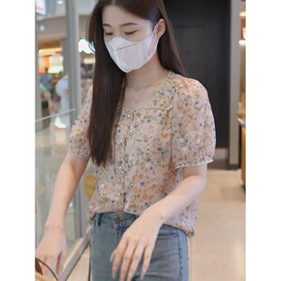 碎花短袖衬衫女2026年新款夏季炸街独特漂亮小衫法式浪漫小上衣