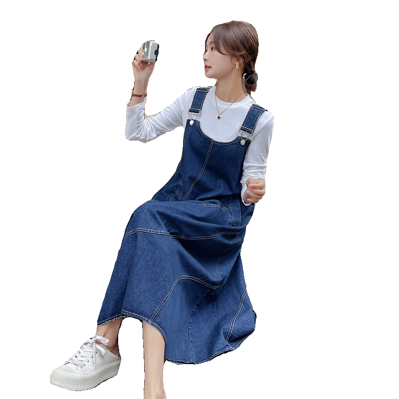 牛仔背带裙女2025春夏季新款韩系复古百搭遮肉修身宽松A字连衣裙,女装连衣裙,浙宝179