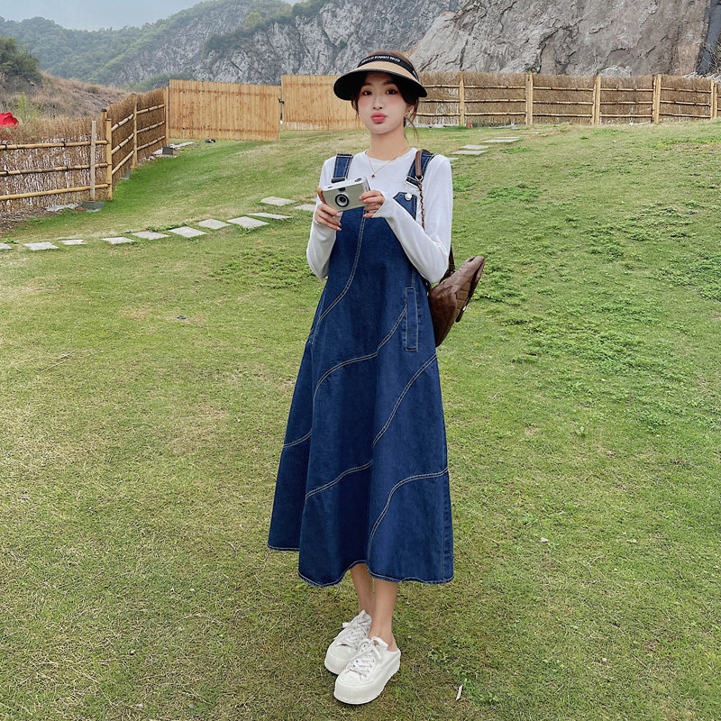 牛仔背带裙女2025春夏季新款韩系复古百搭遮肉修身宽松A字连衣裙,女装连衣裙,浙宝179