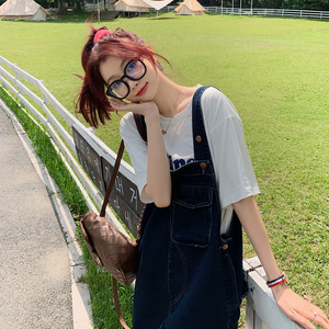 港风复古牛仔背带裤女夏2025新款小个子网红炸街慵懒风休闲连体裤,女装连衣裙,浙宝179