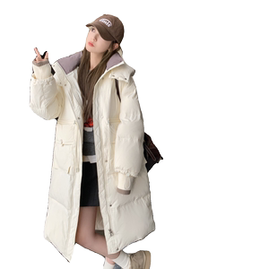 现货2023冬季新款拼色长款羽绒服外套连帽白鸭绒706-P355-K528图片