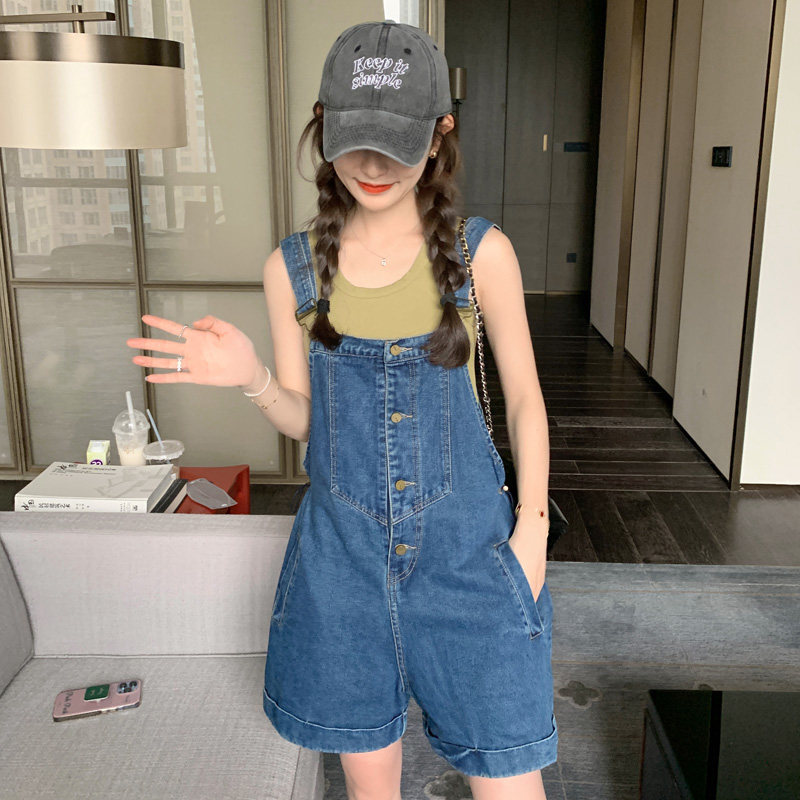 孕妇装2022夏季新款时尚牛仔背带短裤韩版薄款洋气外穿裤子,女装牛仔裤,浙宝179