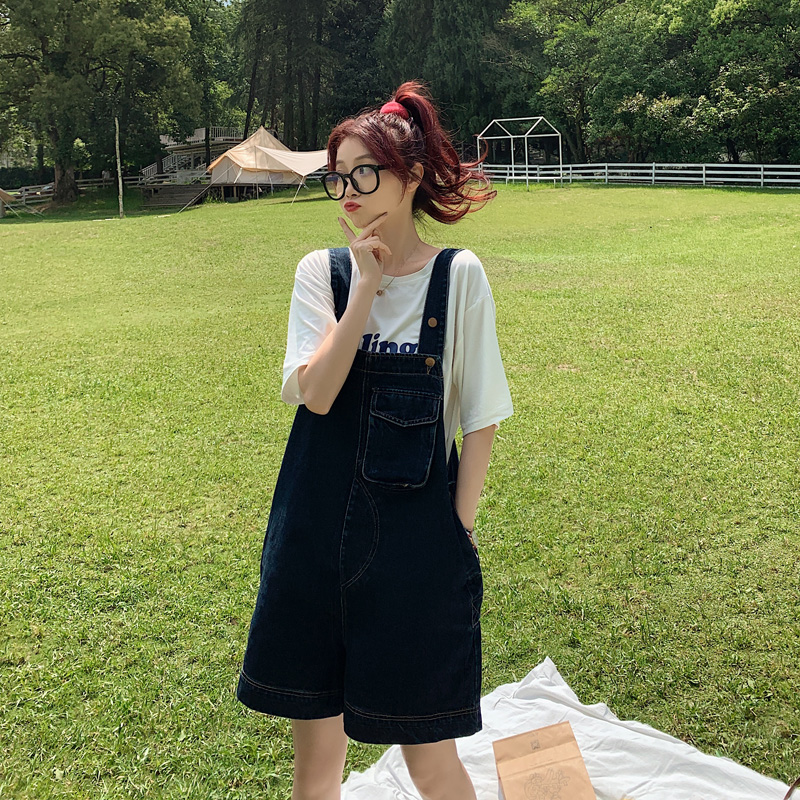 港风复古牛仔背带裤女夏2025新款小个子网红炸街慵懒风休闲连体裤，女装牛仔裤，浙宝179