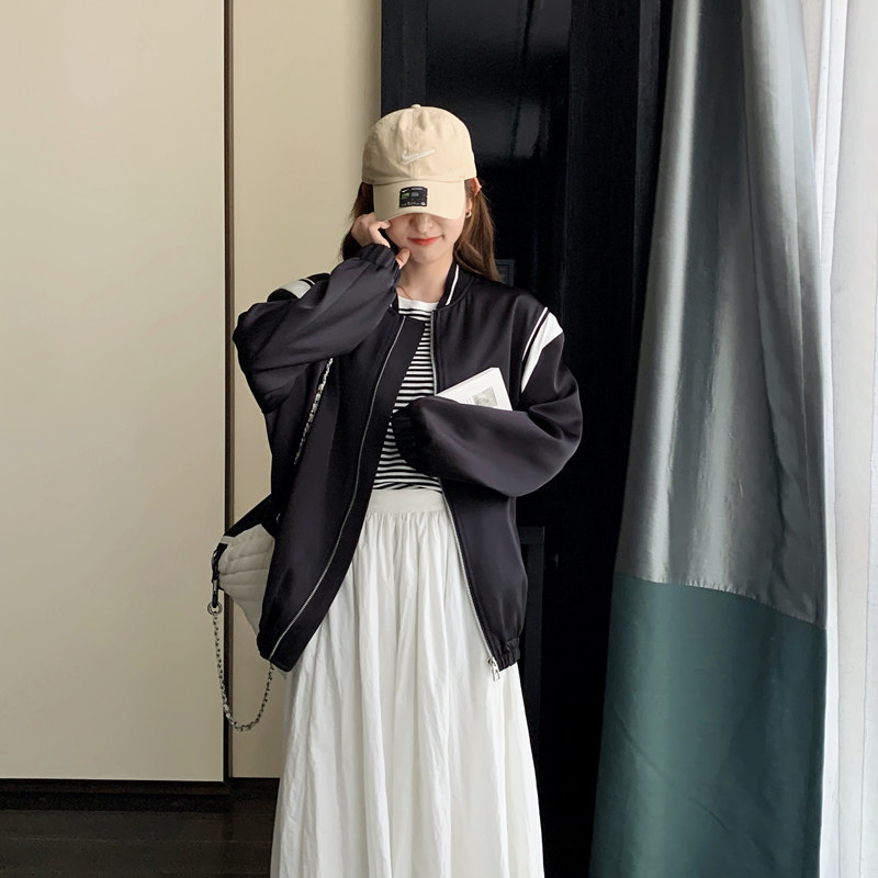 2023秋季新款大码新型柔枳料黑白拼色派克服外套1637-P125-K188,女装短外套,浙宝179