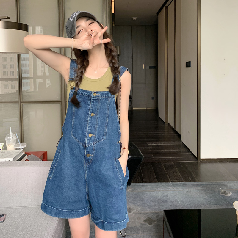 孕妇装2022夏季新款时尚牛仔背带短裤韩版薄款洋气外穿裤子，女装牛仔裤，浙宝179