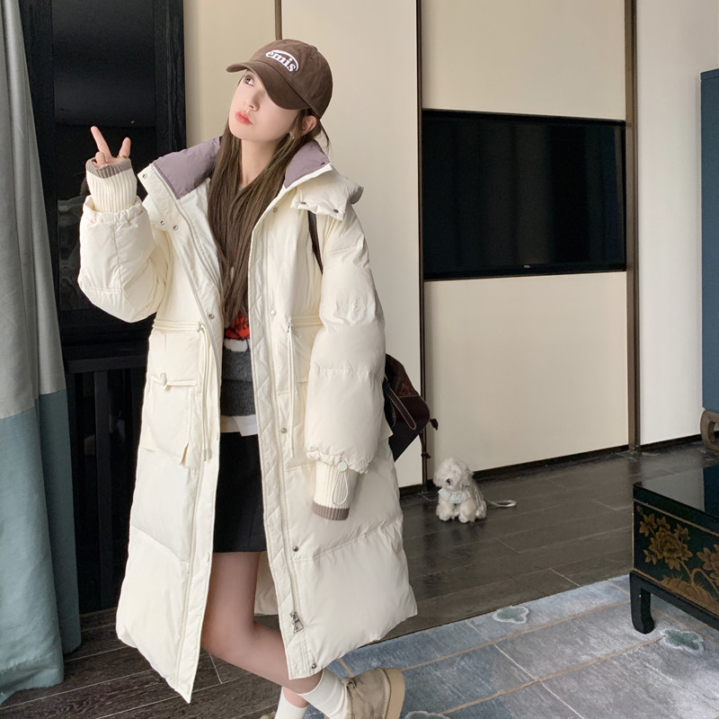 2023冬季新款拼色长款羽绒服外套连帽白鸭绒706-P355-K528,女装棉衣/棉服,浙宝179