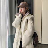 现货2023冬季新款拼色长款羽绒服外套连帽白鸭绒706-P355-K528，女装棉衣/棉服，浙宝179