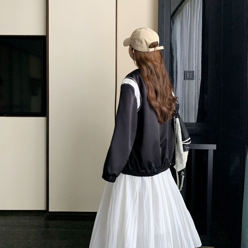 2023秋季新款大码新型柔枳料黑白拼色派克服外套1637-P125-K188,女装短外套,浙宝179
