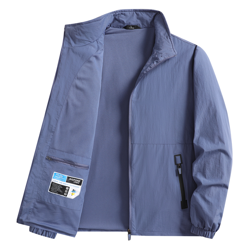 夏季薄款男款夹克户外休闲立领宽松大码多口袋中老年人爸爸装外套