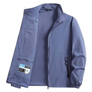 夏季薄款男款夹克户外休闲立领宽松大码多口袋中老年人爸爸装外套