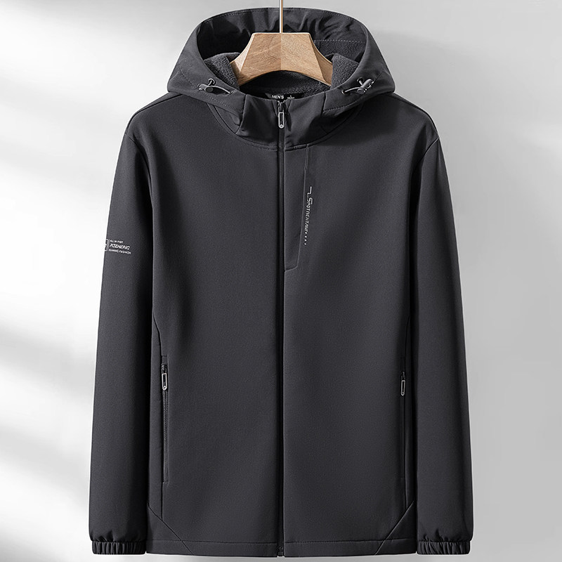 秋季软壳加绒外套男士户外休闲夹克冲锋上衣透气宽松大码运动服男