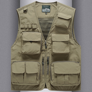 户外休闲透气舒适钓鱼登山摄影马甲外套 多袋宽松大码 春秋款 工装