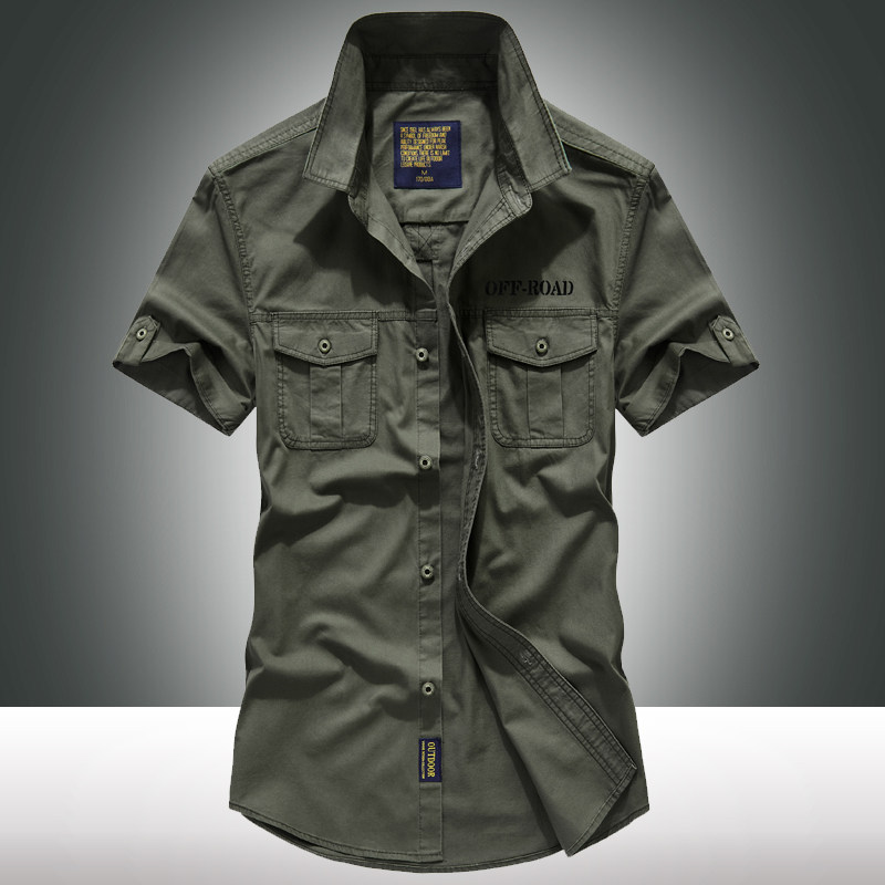 2023夏季新品工装短袖衬衫男士水洗纯棉休闲青年大码夏天薄款衬衣