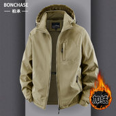 加绒外套男秋冬加厚夹克保暖棉服大码 棉衣 户外冲锋衣防风防水工装