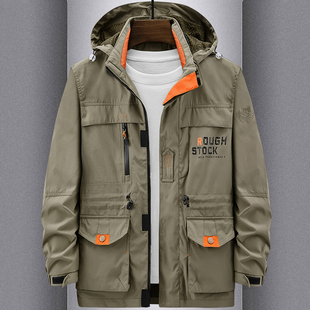 冲锋衣宽松户外休闲青年上衣 外套多口袋中长款 春秋夹克男新款 工装