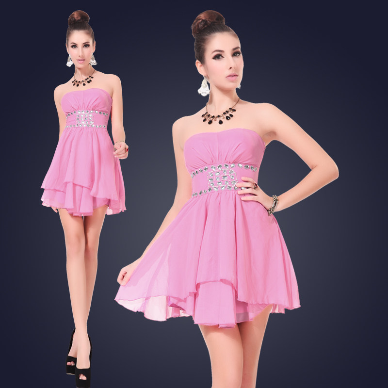 2024春装女装夜店雪纺性感抹胸连衣裙超短款礼服伴娘服ktv公主服