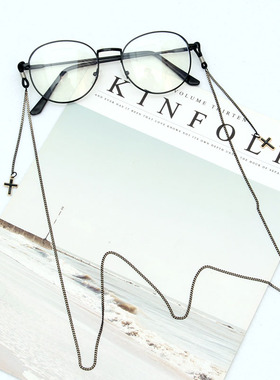 眼镜链女挂脖网红链子时尚装饰挂件复古防滑绳墨镜黑色吊坠链条