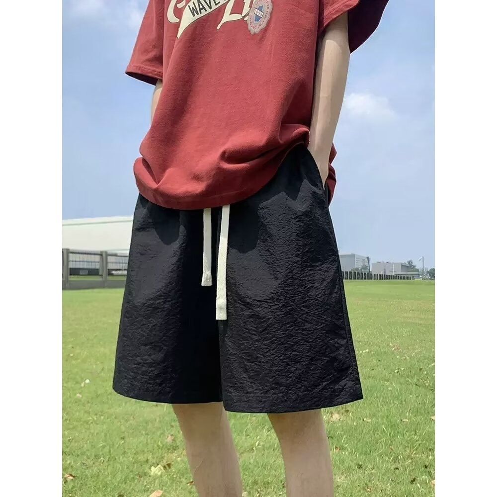 2025夏季潮流纯色五分裤男款痞帅简约百搭宽松直筒运动休闲短裤子