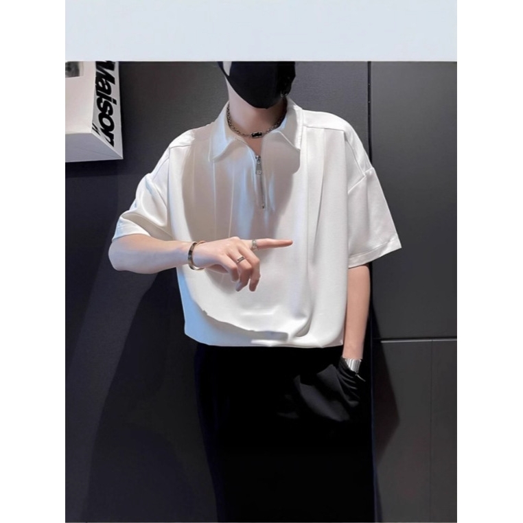 翻领短袖polo衫男潮牌夏季t恤韩版修身宽松潮流2025新款百搭体恤