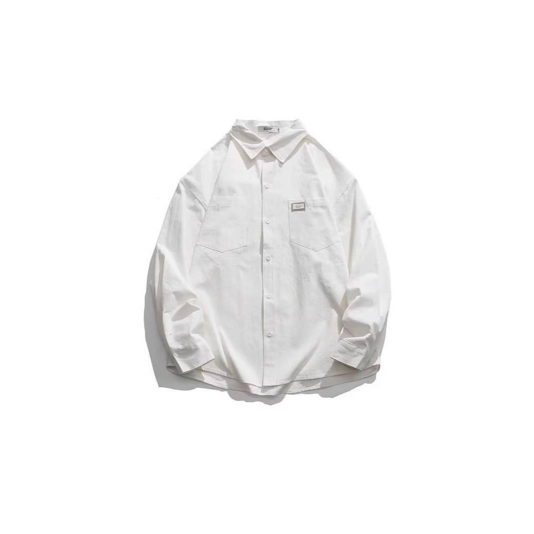 ins港风长袖白衬衫男秋季学生韩版潮流宽松男士纯色衬衣日系外套