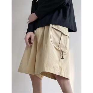 男潮牌口袋街头宽松阔腿休闲五分大裤 短裤 衩 日系复古工装 2025新款