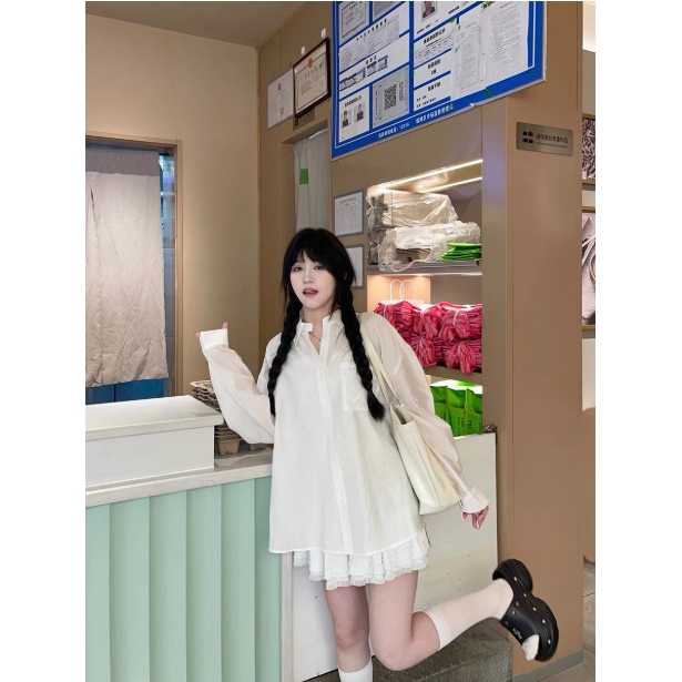 多巴胺条纹长袖夏季防晒衬衫女新款宽松百搭显白休闲中长款上衣潮