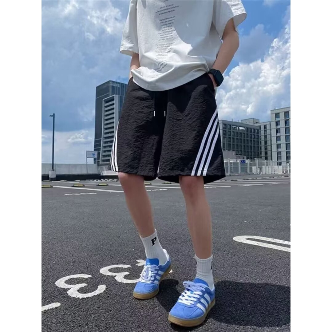 新款条纹撞色短裤男女款夏季美式潮牌设计感宽松运动休闲五分裤子