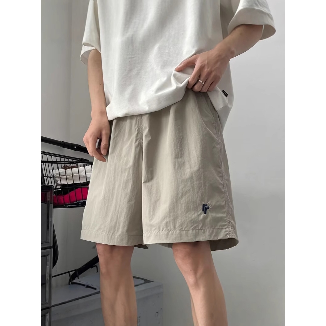 夏季潮牌复古刺绣纯色休闲短裤男士透气速干宽松百搭直筒五分裤子