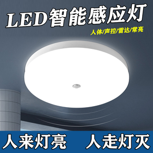 LED人体红外感应灯声控家用雷达走廊通道车库楼梯过道智能吸顶灯