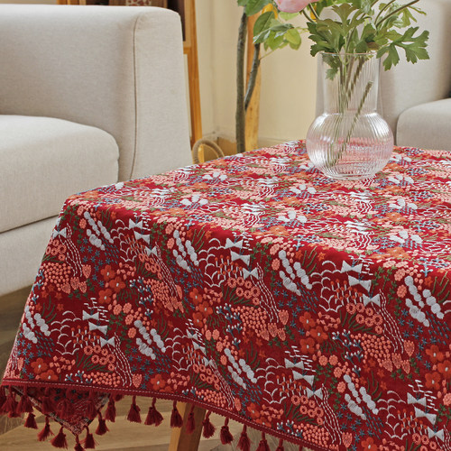 田园棉麻刺绣桌布轻奢花海满绣花