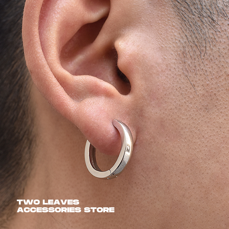 TWOLEAVES纯银极简亮面素环耳圈