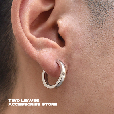TWOLEAVES纯银极简亮面素环耳圈
