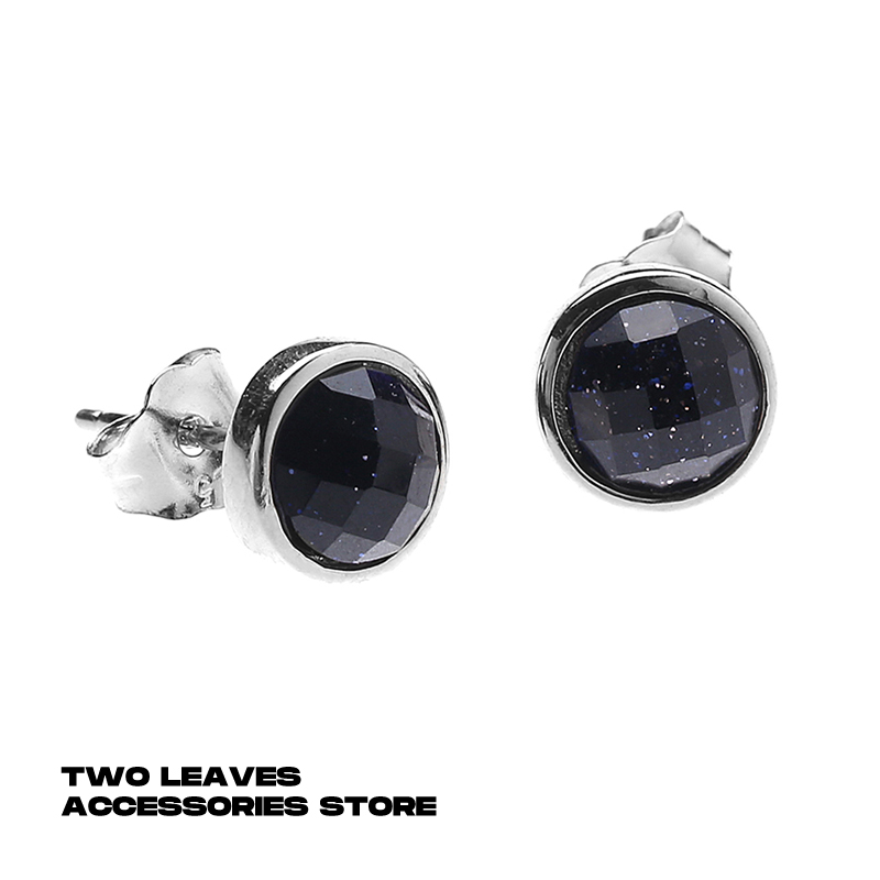 TWOLEAVES纯银男女黑曜石耳钉
