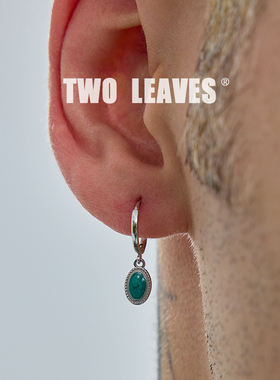 TWO LEAVES S925纯银欧美潮流街头星空绿石耳环轻奢耳圈男女耳扣