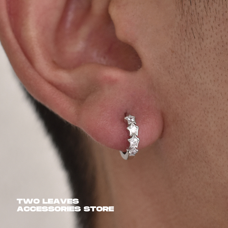 TWOLEAVES925纯银星星锆石耳环